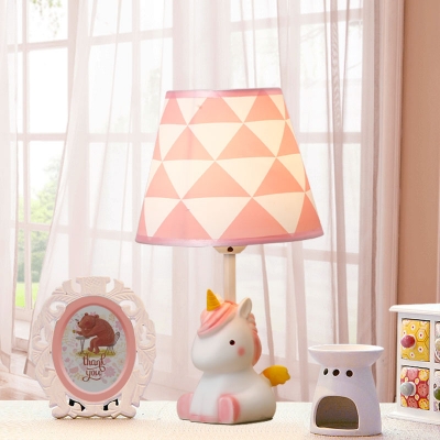 Lovely Pink Table Light Tapered Shade 1 Light Resin Reading Light with Unicorn for Girl Bedroom