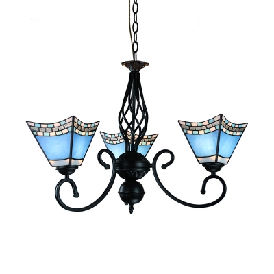 Mediterranean Style Craftsman Chandelier Glass 3 Lights Blue Pendant Lamp for Shop Cafe