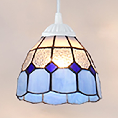 Mediterranean Style Lattice Dome Pendant Light Glass 1 Light Blue Ceiling Light for Bedroom