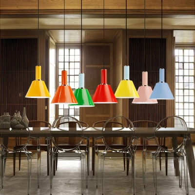 Metal Bucket Shade Hanging Light One Light Contemporary Candy Colored Ceiling Light for Restaurant