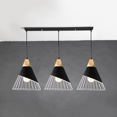 Metal Cone Ceiling Lamp with Linear/Round Canopy 3 Lights Industrial Ceiling Light in Black