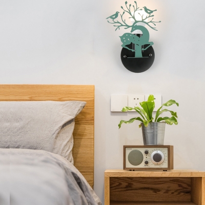 Metal Sika Deer Bird Wall Sconce Living Room Bedroom Creative Sconce Lamp in Black/Green/White