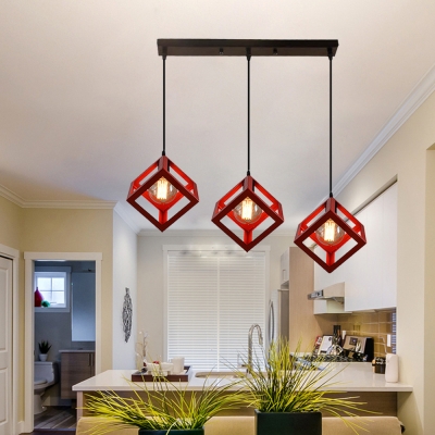 Metal Square Cage Suspension Light 3 Lights Nordic Style Hanging Light for Living Room
