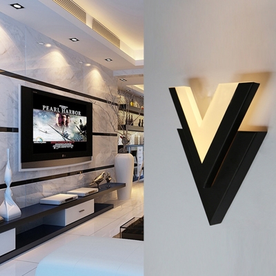 Modern V Shape Sconce Light Acrylic Black/White LED Wall Lamp in Warm for Adult Kid Bedroom