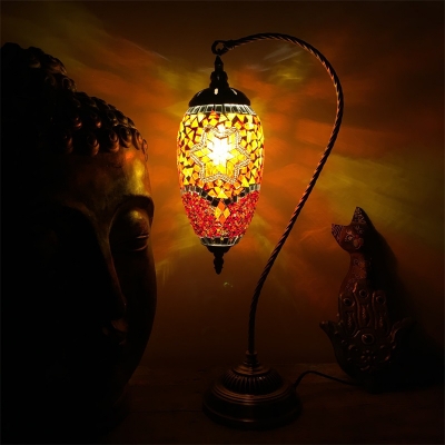 Moroccan Style Teardrop Table Light Glass 1 Light Orange/Red Hanging Table Lamp for Study Room