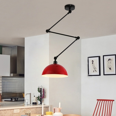 Nordic Bowl Extendable Hanging Light Aluminum 1 Light Black/Green/Red/Yellow Ceiling Light for Bedroom