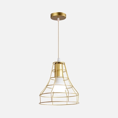 Nordic Style Cage Pendant Lamp Single Light Metal Hanging Light in Gold for Dining Room