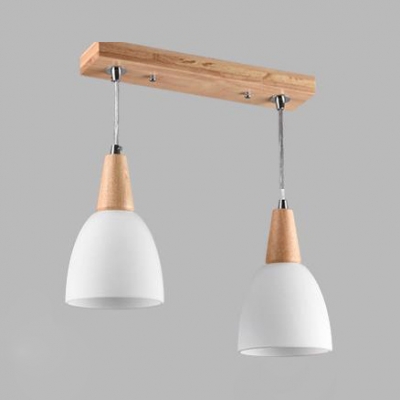 Nordic Style White Pendant Light Domed Shade 1/2/3 Lights Wood Ceiling Pendant for Restaurant
