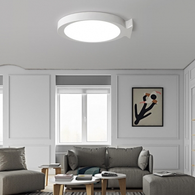 Oval Fish LED Flush Ceiling Light Simple Style Acrylic Ceiling Fixture in Black/White for Nursing Room