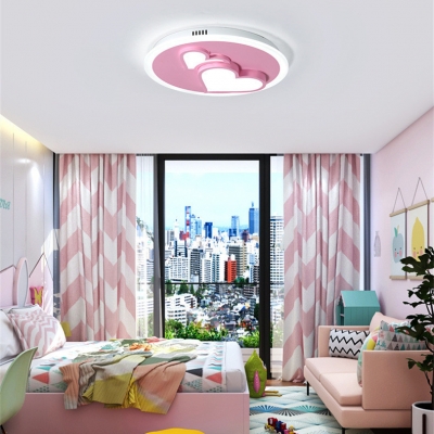 Pink Two Hearts LED Ceiling Lamp Macaron Loft Metal Flush Light in Neutral/Warm/White for Girl Bedroom