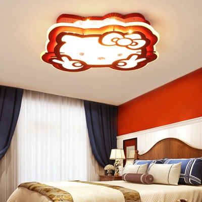 Kitty LED Ceiling Mount Light Cartoon Acrylic Flush Light in Warm/White for Girl Bedroom