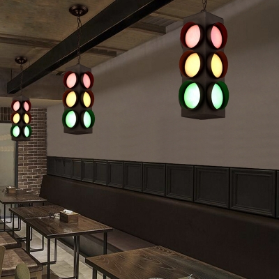 Restaurant Traffic Light Hanging Lamp Metal 3 Heads Creative Green & Red & Yellow Pendant Light