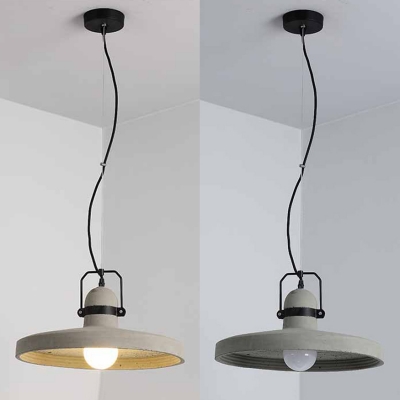 Retro Loft Round Hanging Lamp One Light Cement Suspension Light in Gray for Cafe Bar
