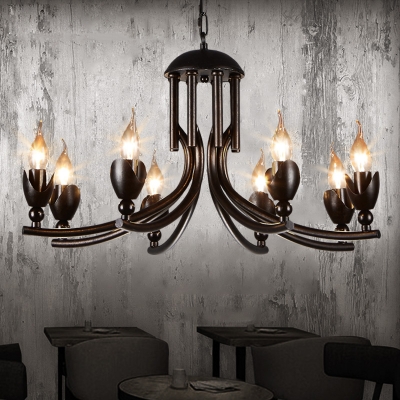 Rustic Style Rust Hanging Lighting with Flameless Candle 8 Lights Metal Chandelier for Bar Restaurant