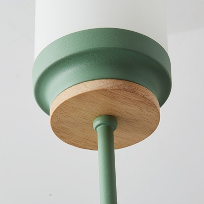 Simple Style Green/Gray Pendant Lamp Cylinder 3 Lights Wood Metal Chandelier for Foyer