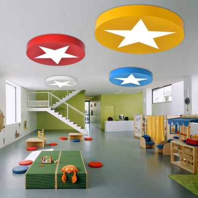 Simple Style Round Flush Ceiling Light with Star Acrylic Long Life Ceiling Lamp for Kindergarten