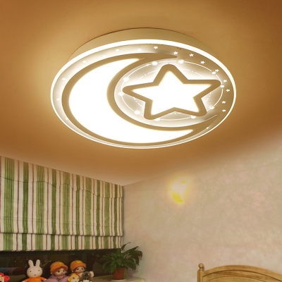 Star Moon Ceiling Mount Light Cartoon Metal Third Gear/Warm/White LED Ceiling Fixture for Kindergarten