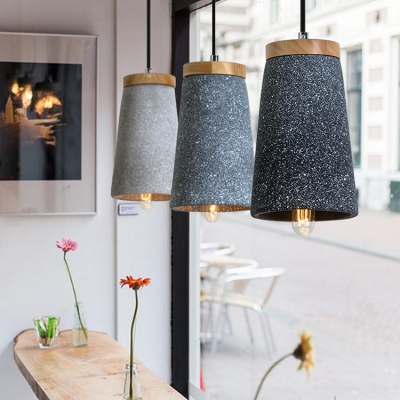 Tapered Shade Suspension Light Single Light Antique Style Cement Hanging Light for Restaurant