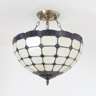 Tiffany Style Domed Chandelier Metal Glass Pendant Lamp in Blue/Brown for Hotel Study Room