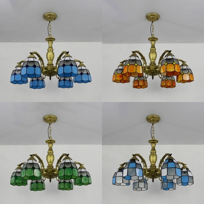 Tiffany Style Hanging Light Dome Shade 6 Lights Blue/Clear/Green/Orange Chandelier for Living Room