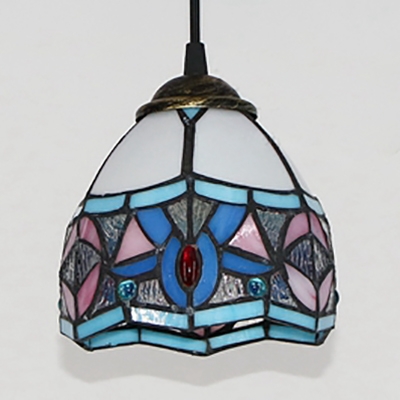 Tiffany Style Suspension Light Bowl Shade Single Light Stained Glass Ceiling Light for Hallway