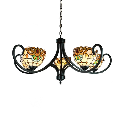 Tiffany Style Victorian Hanging Lamp Dome Shade 5/6/8 Lights Stained Glass Chandelier for Living Room