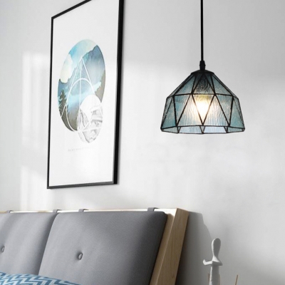Traditional Bowl Shade Pendant Light Faceted Glass 1 Light Hanging Light for Study Room