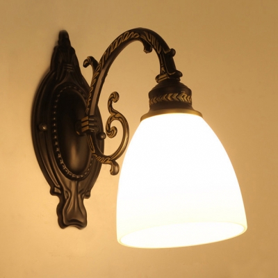 Traditional Dome Shade Wall Light 1/2 Lights Metal Sconce Light in Black for Bathroom Restaurant