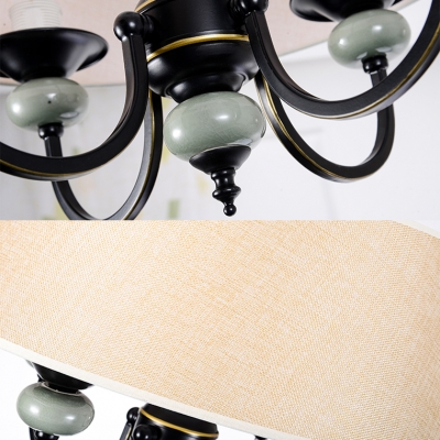 Traditional Drum Shade Hanging Light Fabric 4 Lights Beige/Khaki/White Chandelier for Bedroom