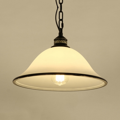 Traditional White Suspension Light Dome Shade 1 Light Frosted Glass Ceiling Lamp for Hallway