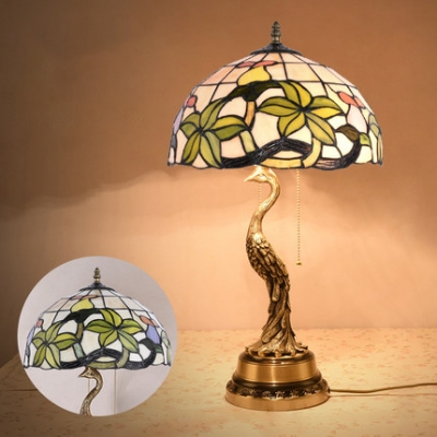 Two Lights Peacock Table Light Rustic Tiffany Stained Glass Table Lamp for Living Room