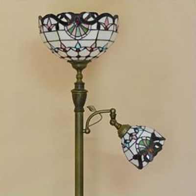 Villa Plant Design Floor Lamp Stained Glass Two Heads Tiffany Rustic Brass Finish Floor Light