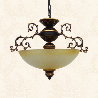 Vintage Dome Shade Chandelier 3 Lights Frosted Glass Semi Flushmount Light in White/Yellow for Bedroom