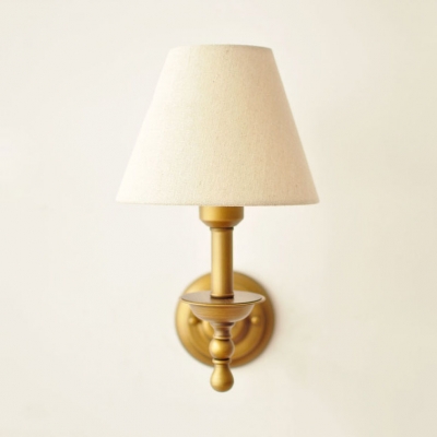 Vintage Style Brass Wall Light Tapered Shade 1 Light Fabric Metal Sconce Light for Living Room