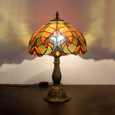 Vintage Tiffany Leaf Desk Light Stained Glass 1 Light Blue/Orange Table Light for Hotel