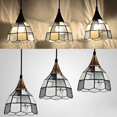 White Lattice Domed Pendant Light 3/6 Lights Traditional Style Glass Hanging Lamp for Study Room