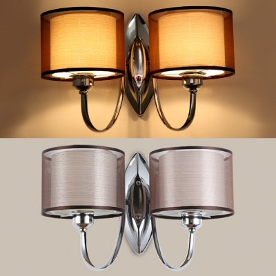 1/2 Heads Drum Shade Wall Lamp Traditional Metal LED Sconce Light in Silver for Hotel Restaurant