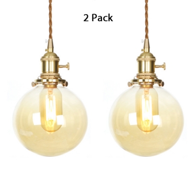 1/2 Pack Traditional Globe Pendant Lamp Amber Glass 1 Light Height Adjustable Ceiling Light for Kitchen