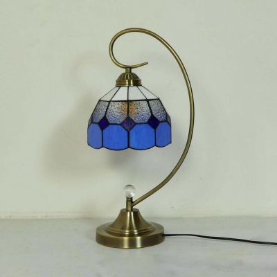 1 Light Grid Bowl Desk Light Tiffany Simple Style Art Glass Table Light in Blue/Pink for Bedside Table