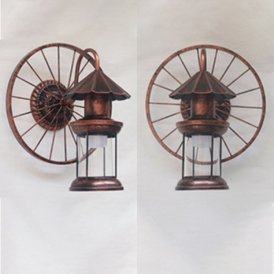 1 Light Wheel Decoration Wall Lamp Vintage Metal Wall Sconce in Aged Brass/Antique Copper/Black for Corridor