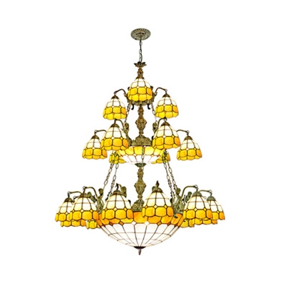 21 Lights Dome Shade Chandelier Elegant Style Glass Pendant Light with Mermaid for Villa