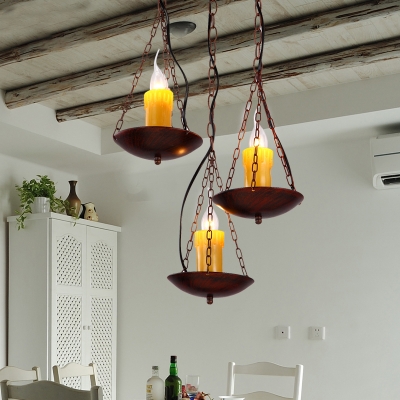 3 Lights Candle Hanging Lamp Industrial Metal Pendant Light with Chain in Rust for Cafe Restaurant