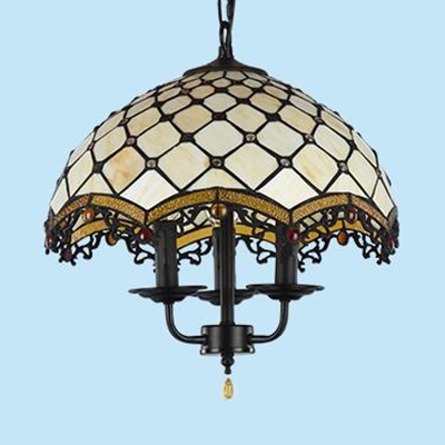 3 Lights Candle Pendant Lamp with Dome Shade Tiffany Style Stained Glass Chandelier for Restaurant