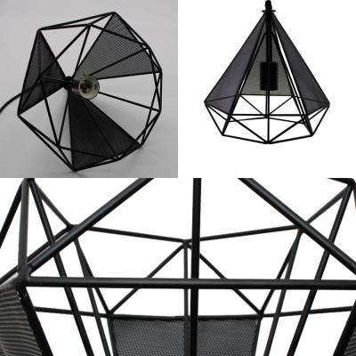 3 Lights Diamond Cage Suspension Light Antique Style Ceiling Light in Black for Kitchen