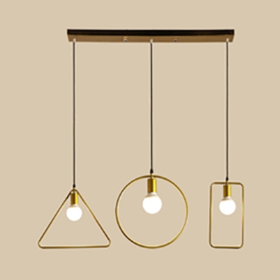3 Lights Wire Frame Island Light Simple Style Metal Linear/Round Pendant Light in Gold for Bedroom
