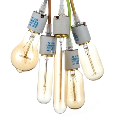 Multi-Color Cord Pendant Light 5 Open Bulbs Industrial Clear Glass Ceiling Pendant for Cafe