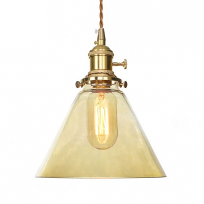 Amber/Clear Funnel Pendant Lamp 1 Light Industrial Glass Ceiling Pendant for Dining Room