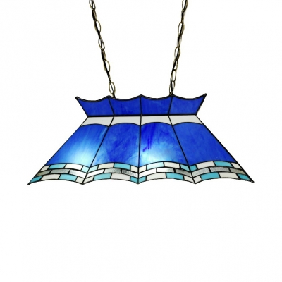 Mediterranean Style Island Light 4 Lights Stained Glass Island Lamp in Blue for Restaurant