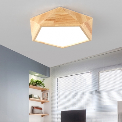 Pentagon Study Room LED Flush Mount Light Wood Contemporary Ceiling Lamp in Warm/White