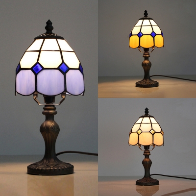 Blue/Orange/Yellow Dome Desk Lamp 1 Head Tiffany Traditional Art Glass Desk Light for Bedroom